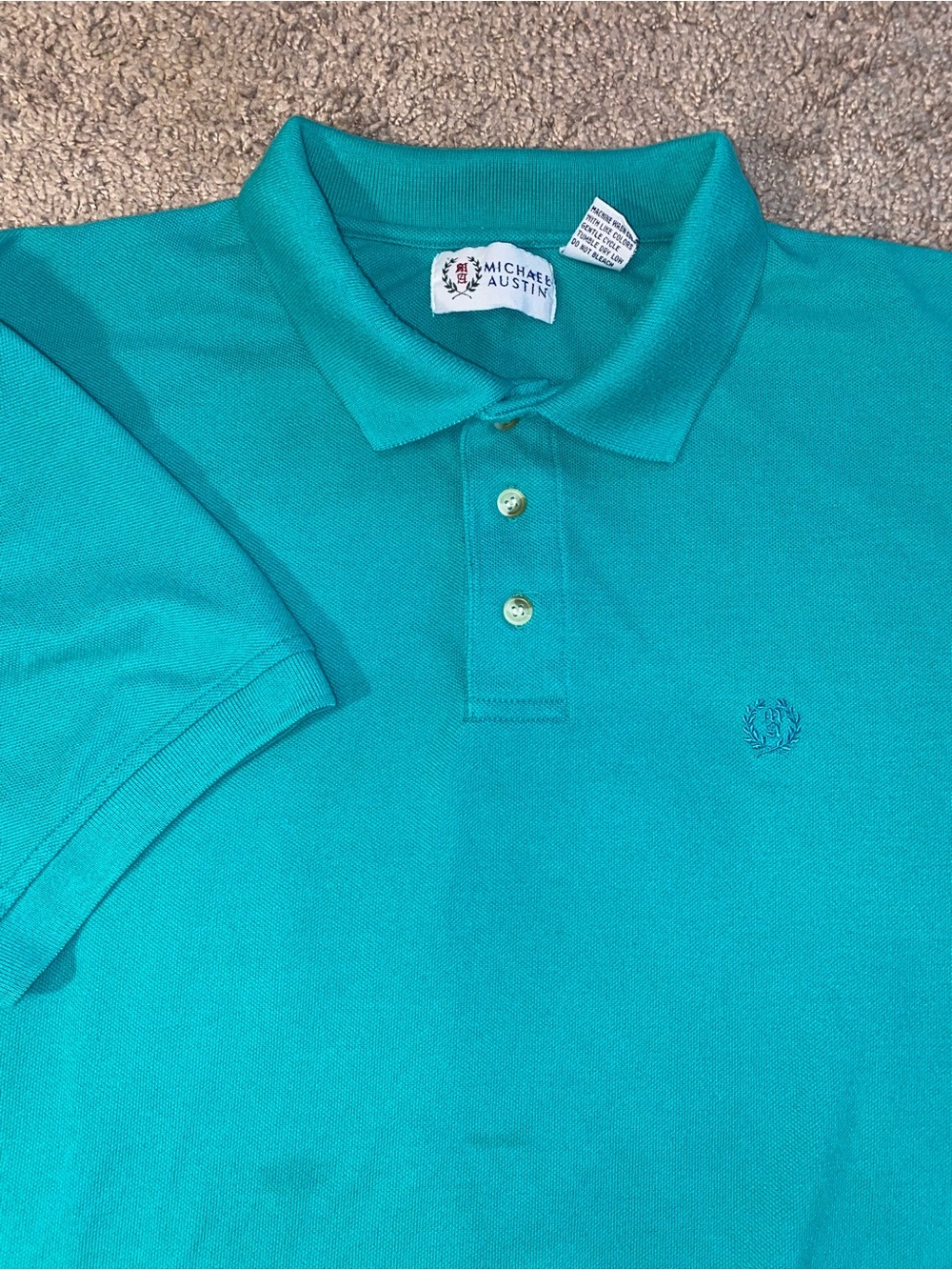 Michael Austin Beach Polo Mens Size XL Polyester Teal Summer Dress Work Shirt